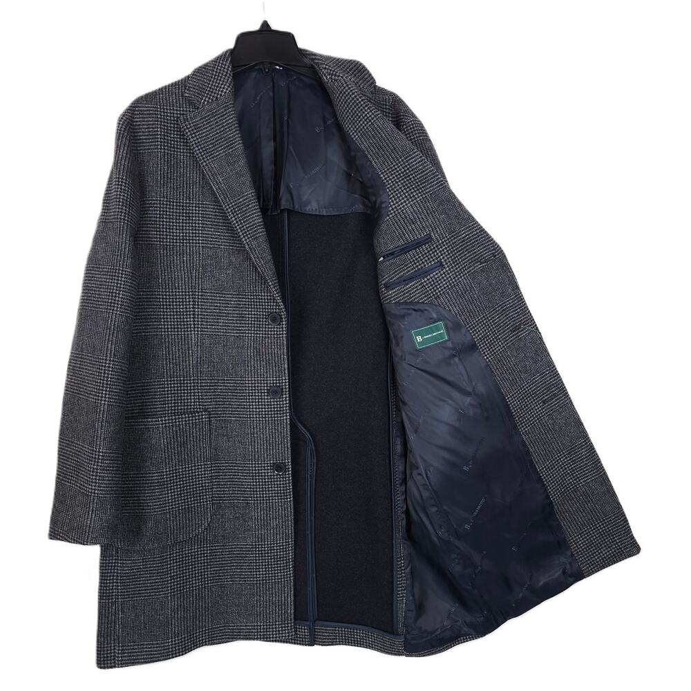 B by Brooks Brothers Mens Classic Fit Overcoat 44L Grey Plaid Wool Blend NWT - Picture 3 of 10